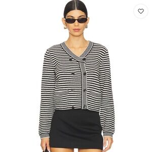 ⭐️SOLD⭐️ NWT | FRAME Court Striped Double-Breasted Cardigan in Black Multi L